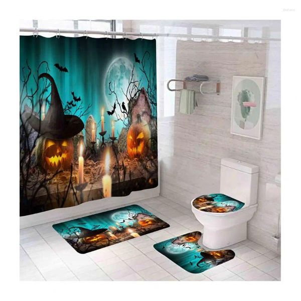 Tende da doccia decorazione camera da letto spot di Halloween Castello di Halloween Set con design di zucca impermeabile a tappeti senza slip.