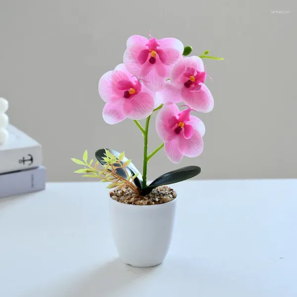 Fiori decorativi piccoli farfalle orchidee bonsai simulazione artificiale fiore di seta in pentola bianca decorazione per feste di nozze domestiche