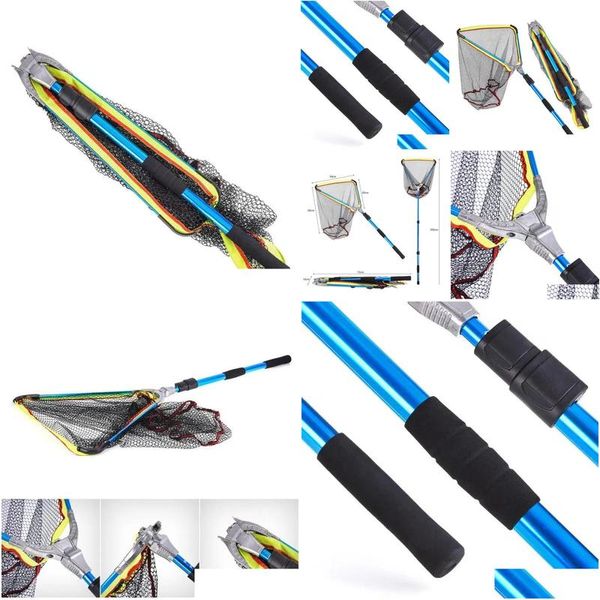 Accessori per la pesca Leo Large Triangar Net Blue Alluminio in lega di piegatura rapida Telescopica leggera portatile per la consegna a goccia sp dhfou