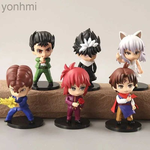 Аниме Манга 6pcs/Set Anime фигура Yuyu Hakusho Yuusuke Urameshi Kurama Мимолетная теневая Pvc милая Q-версия модель детских подарков 9-11см 240413