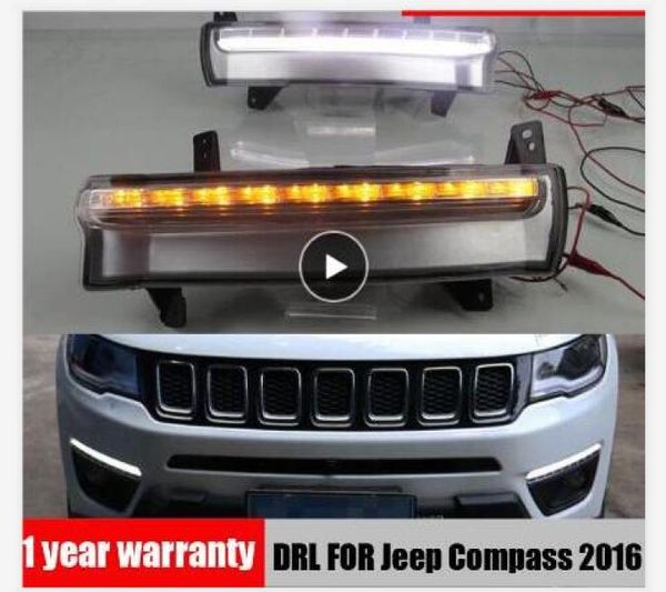Tageslauflicht für Jeep Compass 2017 2018 2019 Dynamic Yellow Rinsen Light Style Relay 12V LED -Auto DRL FOG LAMP5491970