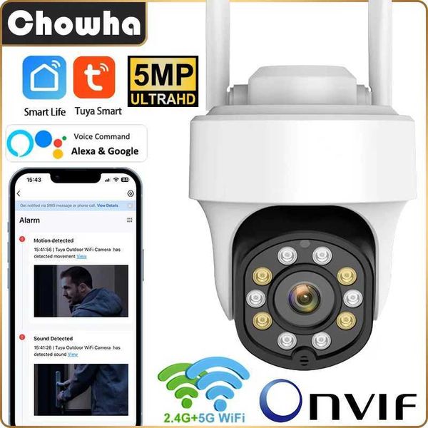 Câmeras IP Câmera de Wi -Fi Tuya ao ar livre 5MP Câmera de vigilância de segurança à prova d'água sem fio 2.4g 5G WiFi Smart Home IP Alexa Câmera 240413