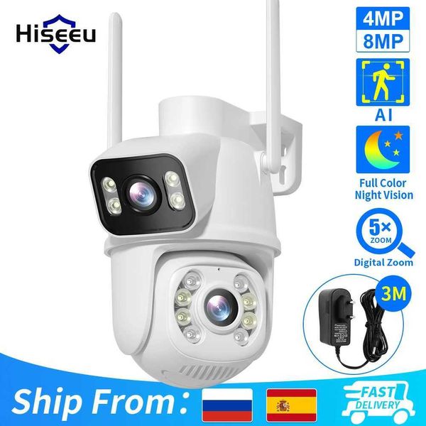IP -камеры Hiseeu 4K 8MP Wi -Fi -камера Двойной линзы 4x цифровой Zoom AI Human Detect Беспроводная информация о безопасности PTZ IP -камеры 240413