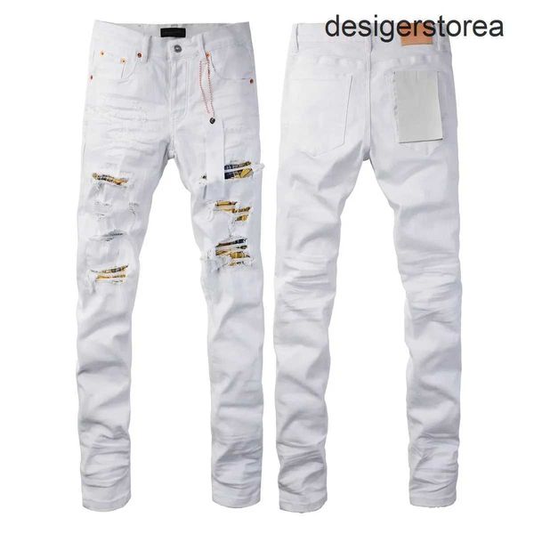 Neuankömmlinge lila Marke Jeans Männer Mode zerstörte Loch Patched Patch Lackierdruck Slim Fit HipHop Jeans Streetwear