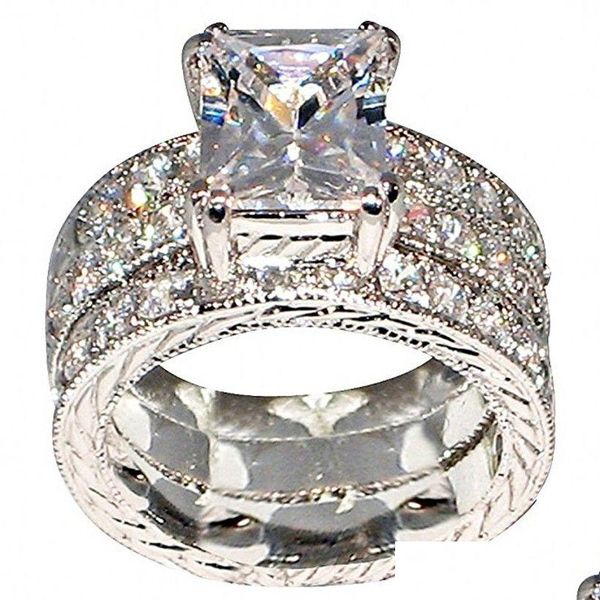 Кольца винтиг Силод 10 кт белый золото, заполненное обручальным кольцом, ювелирные изделия 2-в-1 Квадратный бриллиант 3CT для женщин Deli DHK3W