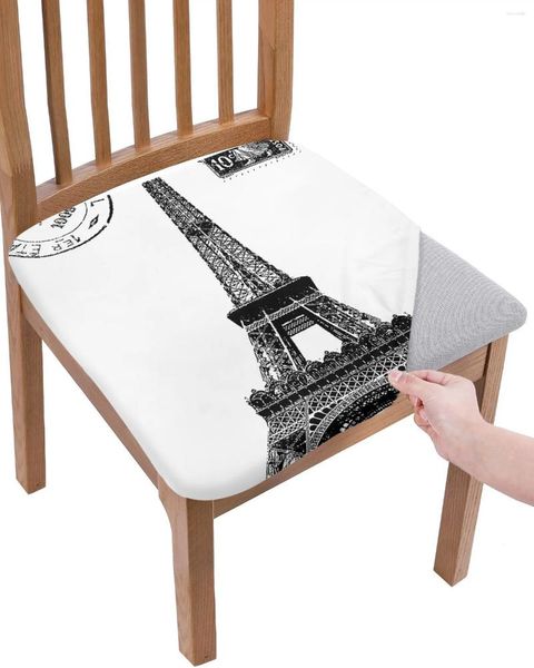 Coperchio sedia Eiffel Tower Timbro retrò vintage Coperchio di sicurezza elastica bianca nera per slipcovers Stretch Home Protector