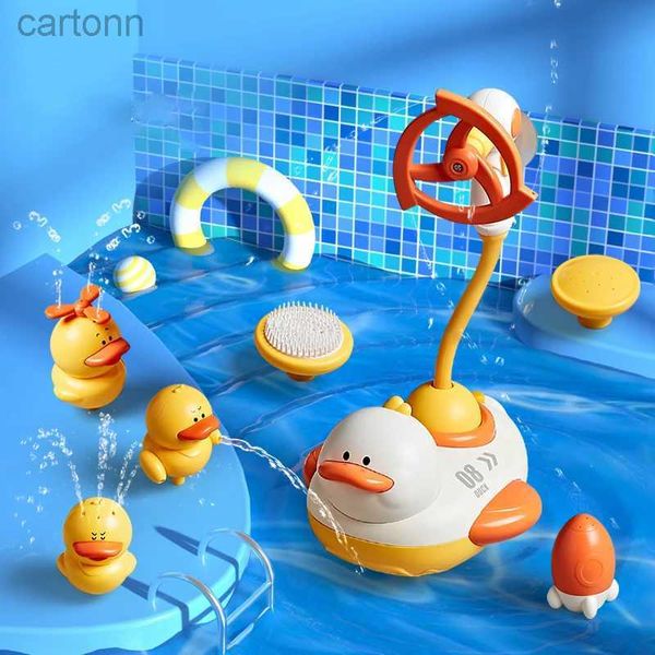 Badespielzeug Badespielzeug gelbe Enten Duschspielzeug Elektrische Rotation Wasserspraysprinklerspielzeug Baby Wasserhahn Badewasser Spray Duschkopf 240413