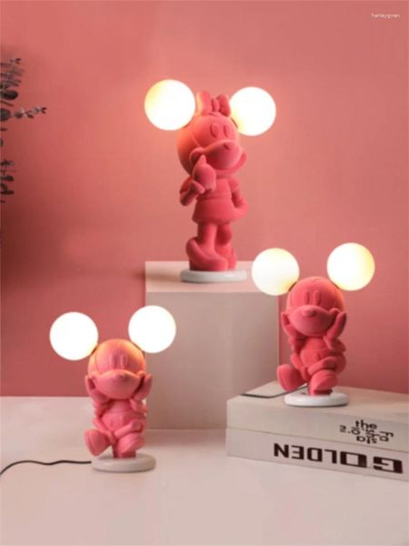 Lâmpadas de mesa Cartoon Pink Childrel's Bedroom Bedside Luzes decorativas da sala de estar Estudo de resina iluminação de mesa