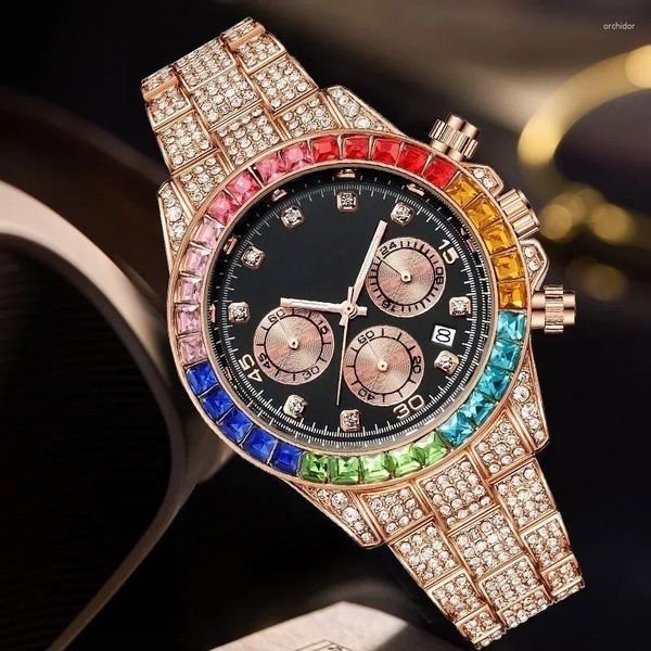 Armbanduhr Luxus Frauenwache Voller Diamant Eingelegtes europäisches Frauen Handgelenk Uhr Sechs Pin Timing Quarz Fashion Elegantes Mädchen Geschenk