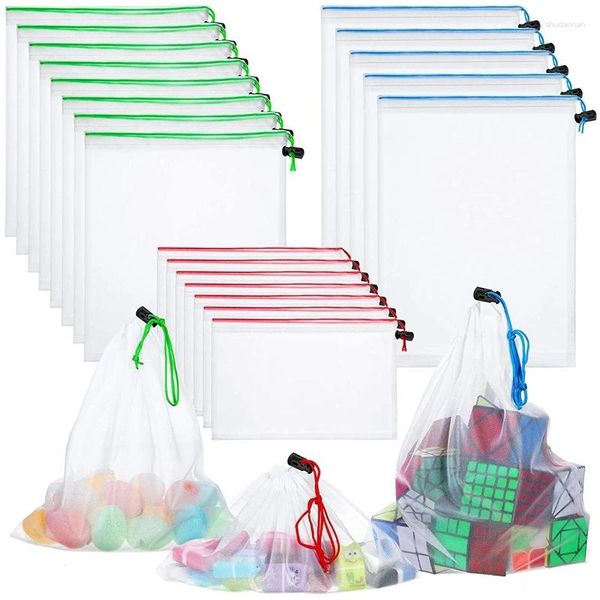 Sacchetti per la spesa organizzatore di stoccaggio giocattolo organizzatore di sacchetti in maglia di lavaggio lavabile per giochi di sala giochi