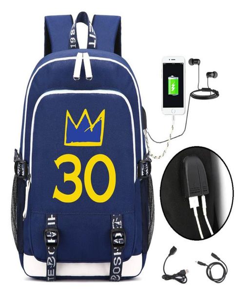 King Crown Curry Fãs Backpack No30 homens homens multifunction USB Charging Laptop School Travel Bags for Boys Girl1026046