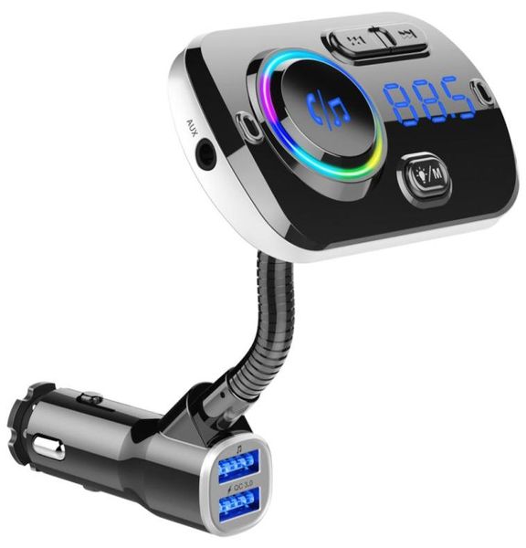 50 carros Bluetooth FM Transmissor Kit 7Colors Liderar as mãos chamando baixo de baixo suporta o USB Drivetf Card e Siri Google AssistaN9645301
