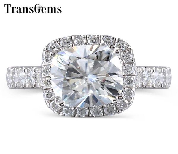 Transgems Center 2ct 75 mm GH Color Cushion Cut Impegno alone per donne Sterling in argento placcato in Platinum 925 Ringi di anello Y198192749