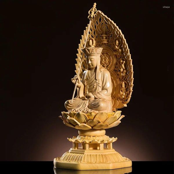 Estatuetas decorativas ksitigarbha rei do inferno 17cm chineses boxwood buda estátua deusa Wood Boudha Craft feng shui para decoração