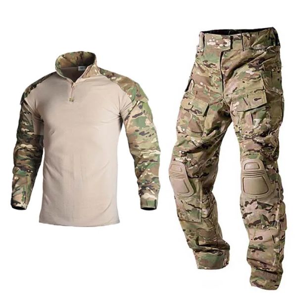 Calças Han Han Wild Outdoor Airsoft Paintball Roupas Militares uniforme de caça ao exército Combate tático Camisa longa e calça de carga