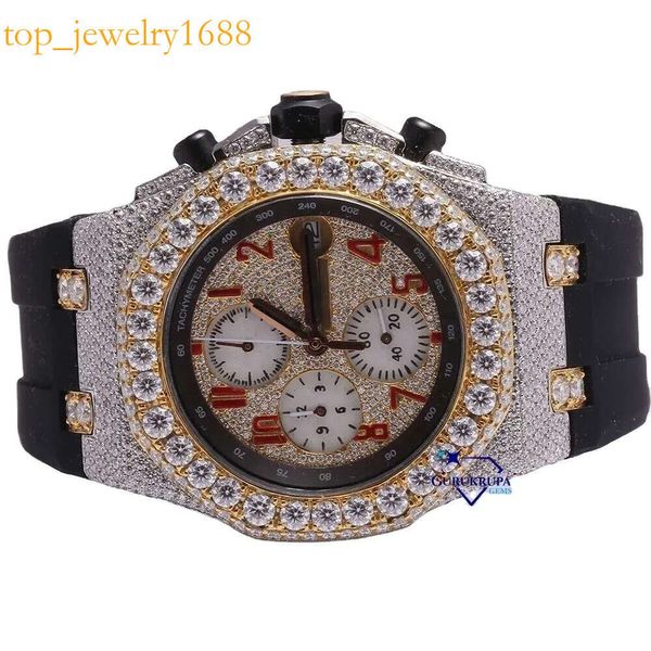 Orologio hip hop personalizzato a metà ghiacciato diamanti moissanite con chiarezza VVS personalizzata in cintura in gomma nera