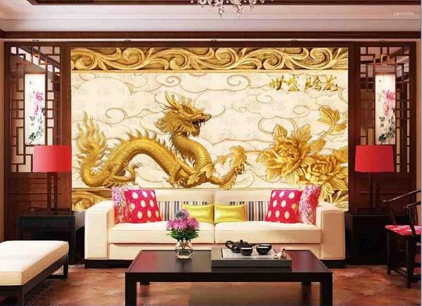 Wallpaper Custom Po 3D Room Tapete Nicht gewebte Wandgemälde Golden Dragon Totem Dekoration Malmalerei Wandbilder für Wände 3 d