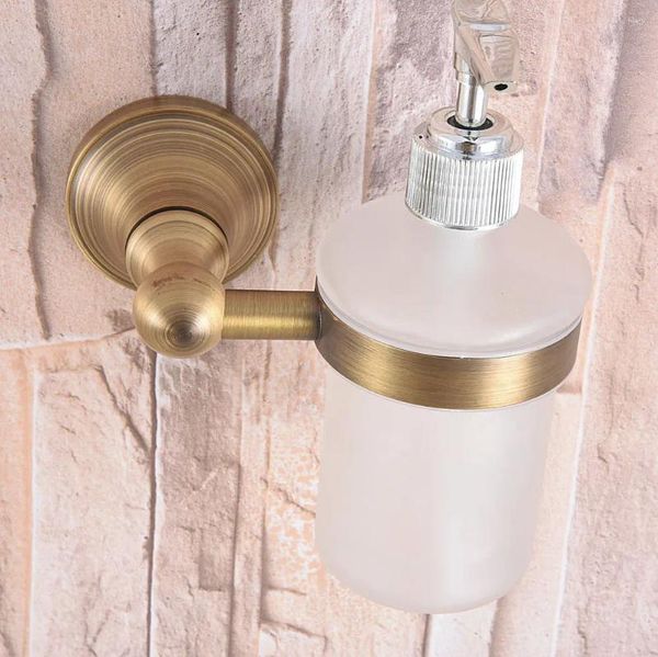 Dispensador de sabão líquido Acessórios de hardware do banheiro de cozinha Antigos Montagem de parede de latão Vidro DBA169