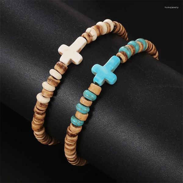 Strand Männer Armband Steinkreuz Braslet für Hombre Natural Coconut Shell Bracet Homme Perlen Brasilienpulseira