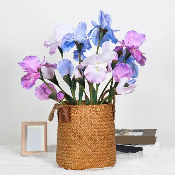 Flores decorativas Flor artificial realista Iris elegante ramo com folhas verdes para casamento em casa