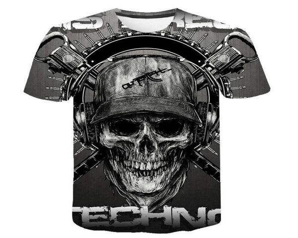 Camiseta de crânio masculino de esqueleto tsshirt punk rock phirt pistola t camisetas 3d tshirt tshirt santage mass de verão tops de verão mais tamanho 6xl7150900
