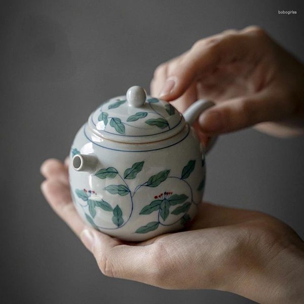 Xícaras pires pintadas de planta pintada à mão bule de chá chinês gongfu e et alça portátil manusei-lateral copo de xícara de chá