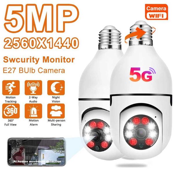 IP -Kameras 5G WiFi 5MP E27 Glühbirnenüberwachungskamera Indoor 4x Digital Zoom AI Human Erkennungsfarb Nachtsicht Wireless Cam Smart Home 240413