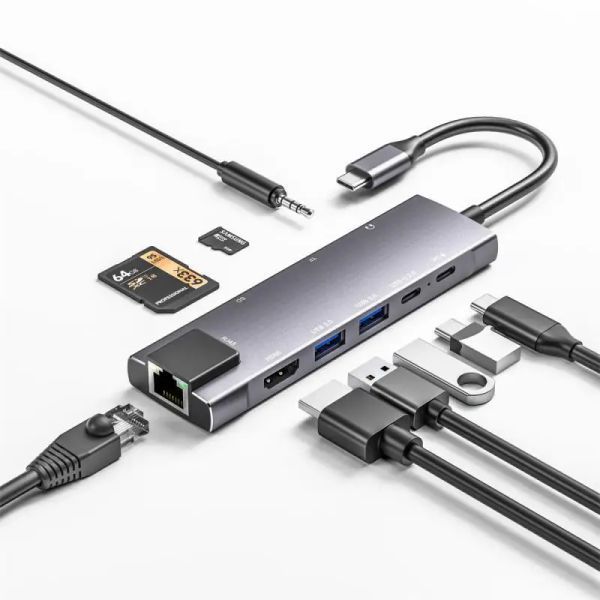 Hubs Ryra 9in 1 USB 3.0 Dock Station Typect to HDMI Gigabit RJ45 PD Fast Charging Hub Docking Station para notebook para laptop