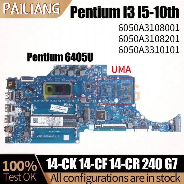 Pentium da placa -mãe i3 i510th para HP 14CK 14CF 14CR 240 G7 Laptop Motherboard 6050A3108001 6050A3108201 6050A33101