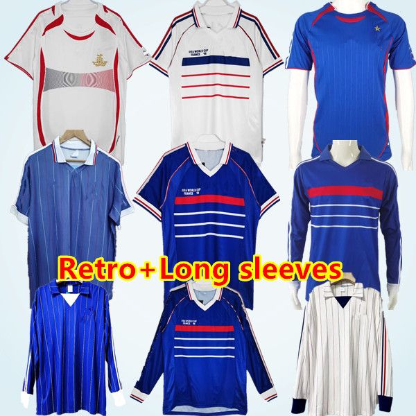 1998 2000 Retro Frence Soccer Jersey Vintage Zidane Henry Maillot Jerseys 1980 82 1982 84 camisa de futebol Trezeguet Finals Finals 2006 White 1990 Manga longa