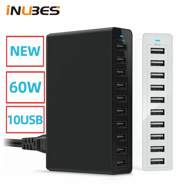 Sphavers 60W Fast 10 Ports USB -зарядное устройство для iPhone iPad Kindle Samsung Xiaomi станция зарядка док