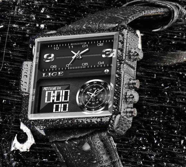 Relógios de couro casual relógios top da marca luxo de luxo dual