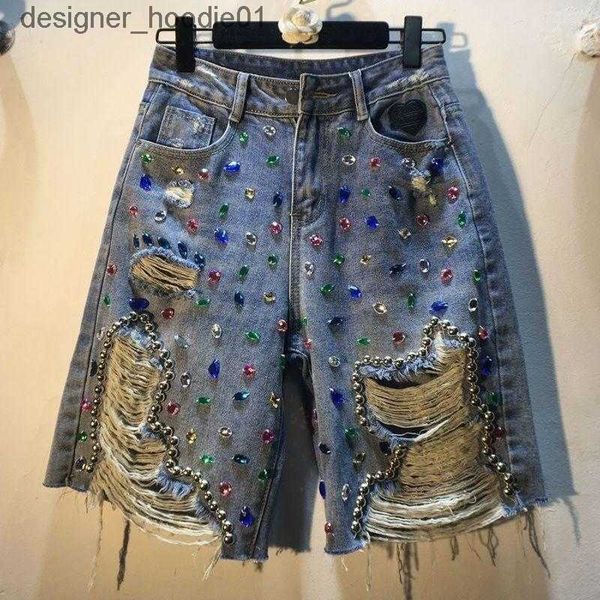 Shorts da donna Shorts Shorts Crystal S perline di denim Summer Women High Waist Slip Fit Y2K Streetwear Luxuria Africa Fashion coreana C240413