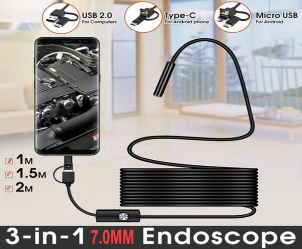 3in1 7mm 10 m5m2m1m Mini -Endoskopkamera Flexible IP67 wasserdichtes Kabel Schlangenborscope -Inspektionskameras Typec USB für und 7671612137640