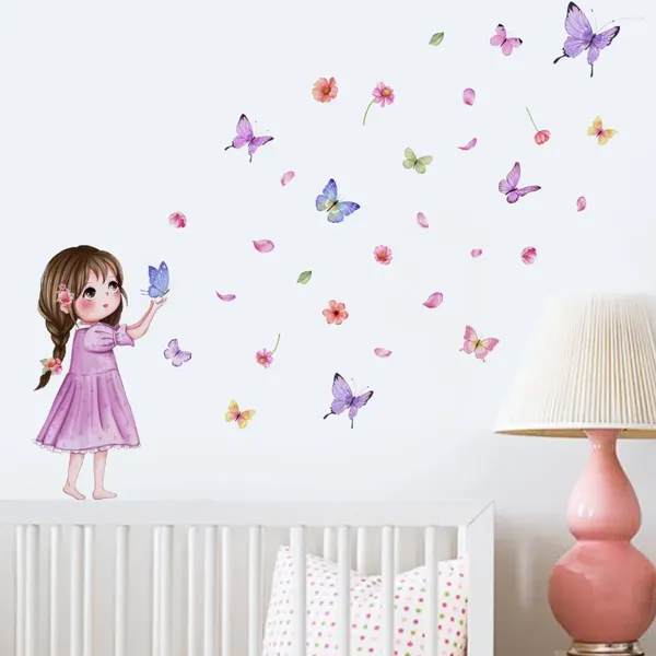 Hintergrundbilder 30 40 cm farbenfrohe Schmetterlinge Blumen Little Girl Cartoon Wandaufkleber Hintergrund Wohnzimmer Wandbild