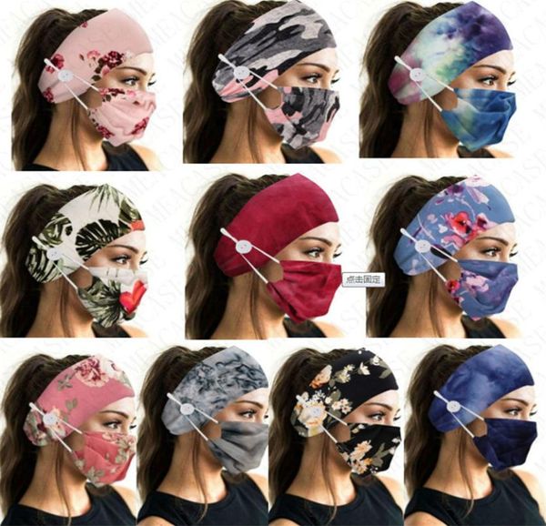 Sport Moda Face Mask Solter Bandas de cabeça com botão Máscara de máscara de estampa floral de face máscara de estampa floral feminino Elastic de cabelo 7836351