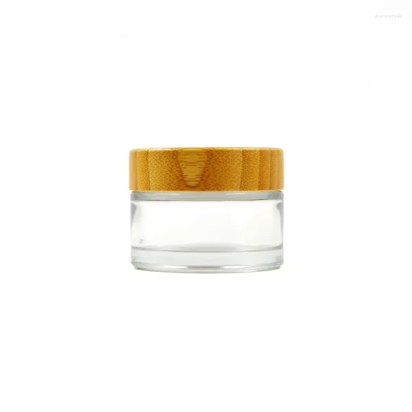 Lagerflaschen Bambus Kosmetische Verpackung Öl 15G leere Klargläsertöpfe Make -up -Cream -Behälter Glasdeckel für die Reise