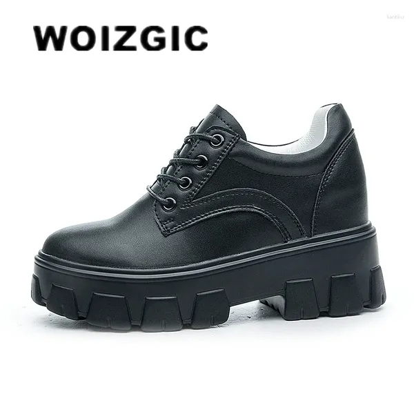 Sapatos casuais woizgic mulheres femininas brancas de couro genuíno plataforma lacta up up primavera outono de outono pêlo quente vulcanizado