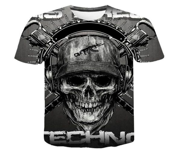 Camiseta de crânio masculino de esqueleto tshirt punk rock tshirt pistola t camisetas 3d tshirt tshirt santage mass de verão tops de verão mais tamanho 6xl5555637