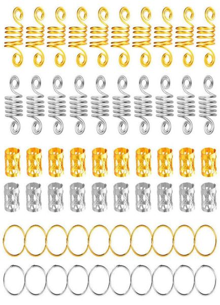 180pcs Metal African Hair Rings Beads Pofos Tubos Charms Dreadlock Dread Braids Braids Acessórios de decoração de jóias Gold 2203126206804