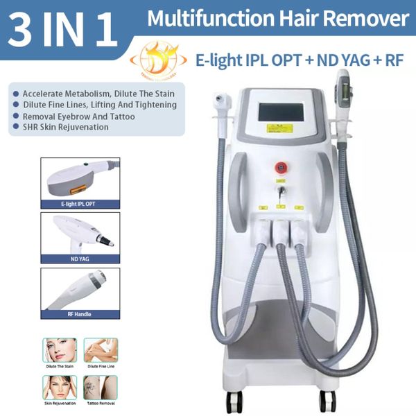 IPL Machine RF Laser e Yag Rejuvenescimento Face a laser Equipamento de beleza 3 Máquina de remoção de tatuagens de sondas