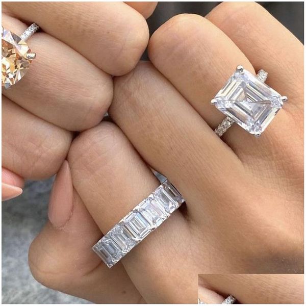 Ringe Original 925 Sterling Sier Engagement Sets für Frauen Luxus Emerald Cut 4CT Simated Diamond Platinum Schmuck Größe Tropfen Dhgut Dhgut