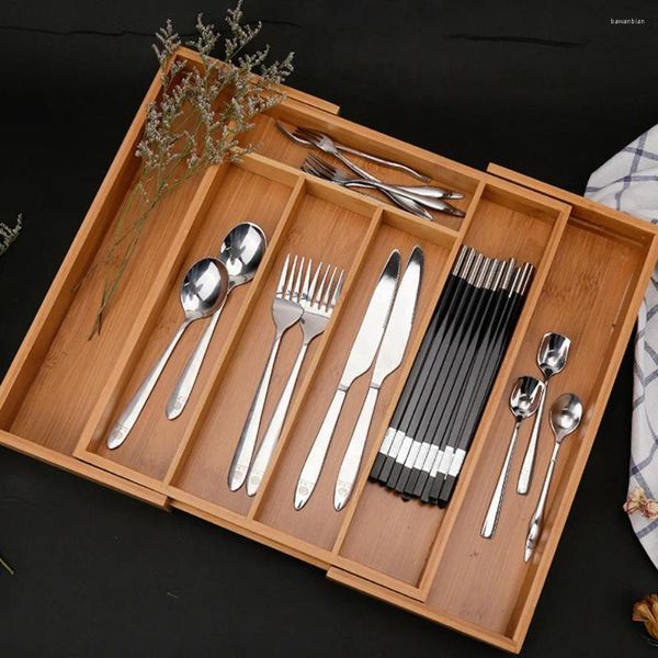 Scatola di stoccaggio da cucina cassetto in legno posate per utensili organizzatore multi-griglia espantablte per posate per posate.