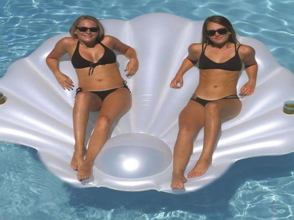 Aufblasbarer Schalenpool schweben weiße Schwimmming mit Jakobsmuschelreihe Aqua Lounger Floating Floß Schwimmring Schwimmer Röhren5605028