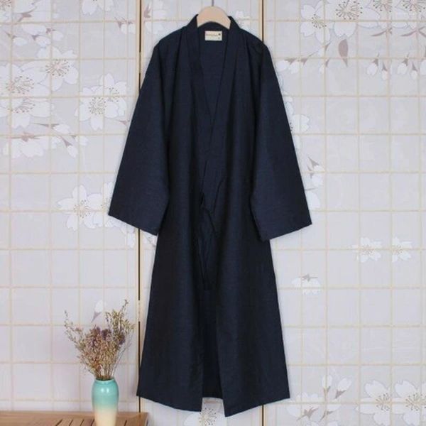 Heimkleidung Japanische Bademantelgewand für Männer Baumwolle M-L Größe Marine Blau / Schwarz / hellgrau langen Pyjamasgürtel