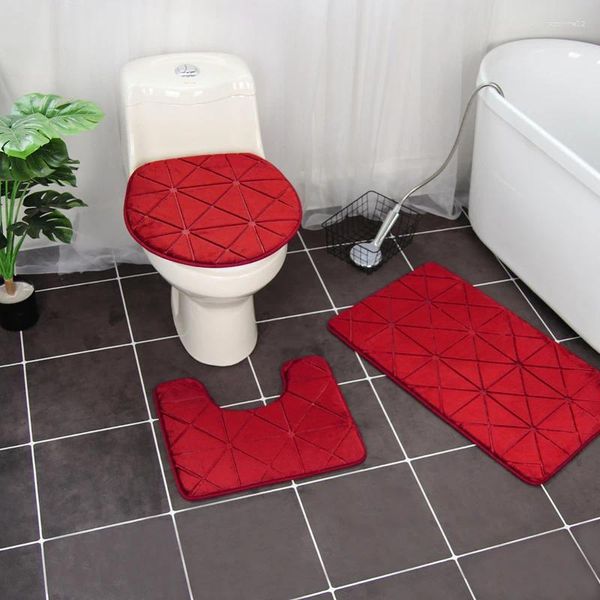 Badmatten Flanellplaid Teppichtürmatte Badezimmer absorbierende Nicht-Rutschboden 3pc Set U-Form Toilettenschlafzimmer Wohnzimmer Weiches Fußpolster