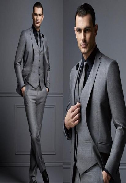 Fashion Grey Mens Suit дешевый костюм для жениха Формальный мужчина для мужчин Slim Fit Lyxedos для ManjacketVestpants DH60061908649