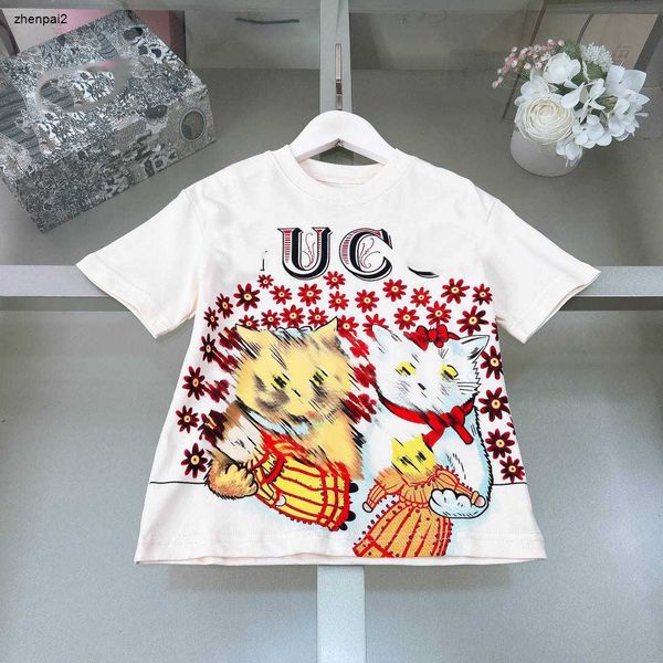 Luxus Baby T-Shirt Kinder Designer Kleidung Sommermädchen Kurzarm Größe 100-150 cm Blumenkatze Muster Jungen Tees Kind T-Shirt 24APRIL