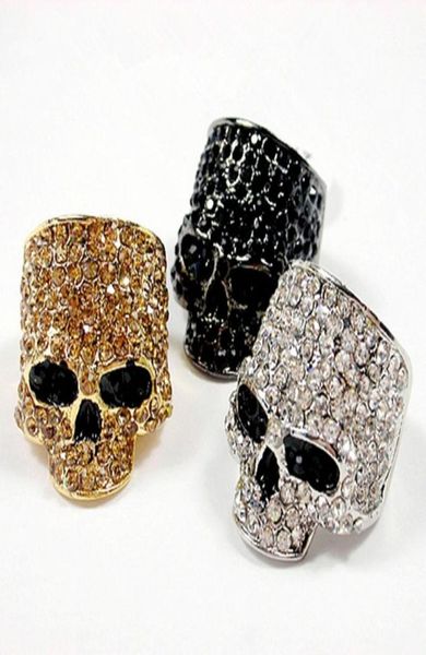 Brand Skull Rings for Men rock punk unissex cristal blackgold cor anel de bicicleta de moda masculina jóias de crânio whole6970791