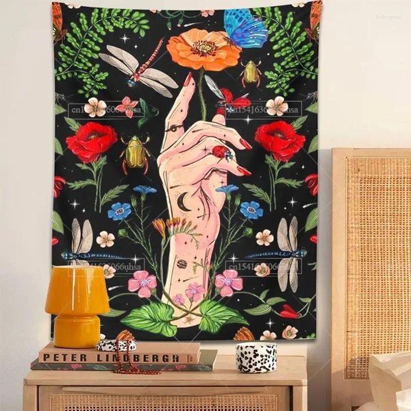 Wandteppiche Zauberer Hand Wandteppich Wand Hanging Pflanze Blume Ästhetik Raum Dekoration Mondgarten für Schlafzimmer Wohnkultur Poster